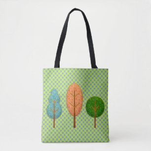 Orange Teal Green Trees with Modern Polka Dot Tote Bag