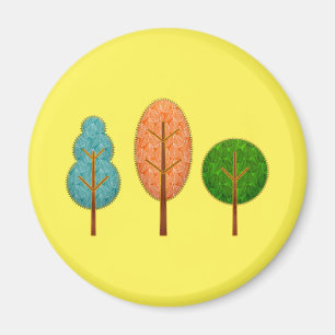 Orange Teal Green Trees with Stitching Yellow Magnet