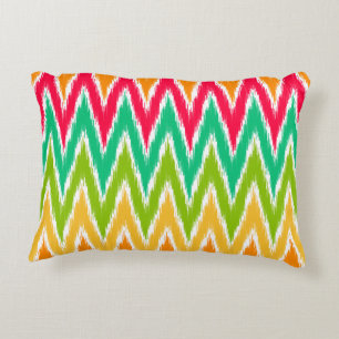 Orange Teal Ikat Chevron Zig Zag Stripes Pattern Decorative Pillow