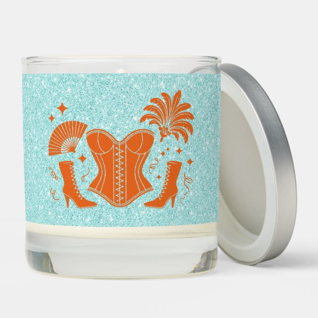 Orange + Teal Las Vegas Showgirl Bridesmaid Scented Candle (Lid)