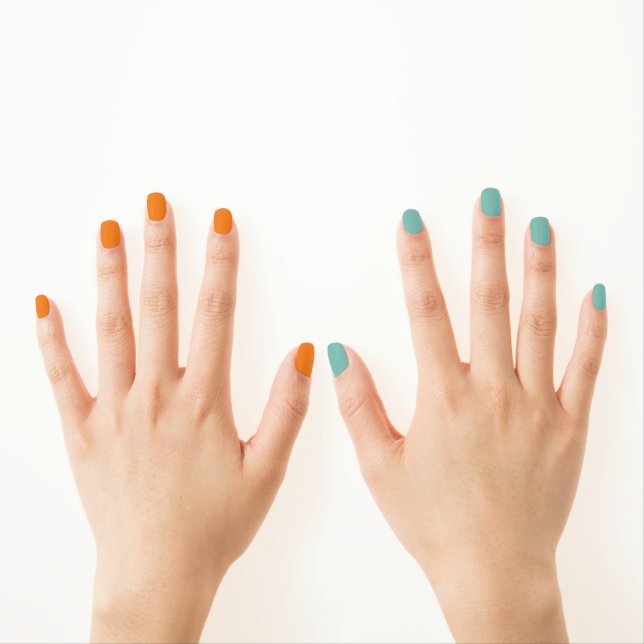 Orange Teal Modern Fun Minx Nail Art (Insitu - Hands)