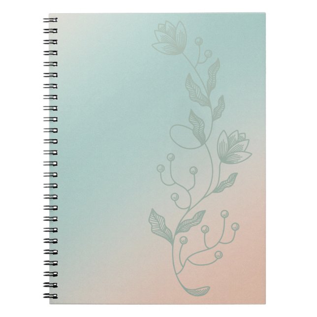 Orange & Teal Ombre Notebook Vibrant Floral Accent (Front)