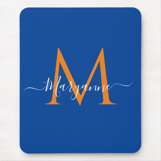 Orange & teal Personalized Monogram Blue Recipes Mouse Pad (Front)