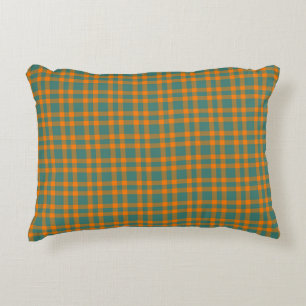 Orange Teal Plaid Pattern Accent Pillow