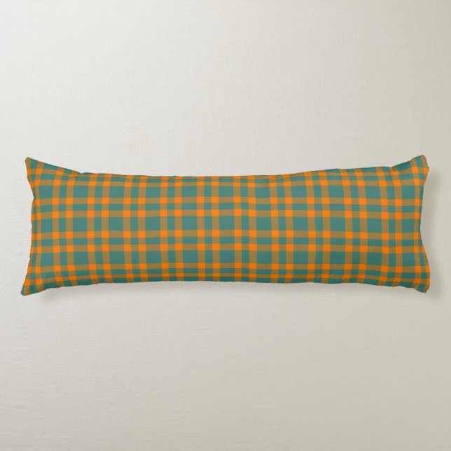 Orange Teal Plaid Pattern Body Pillow (Front)
