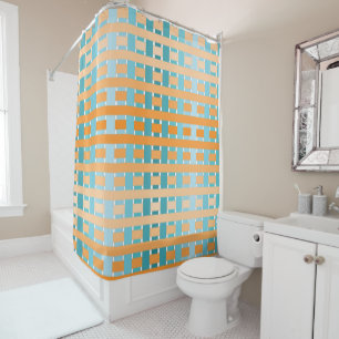 Orange-Teal Plaid Shower Curtain