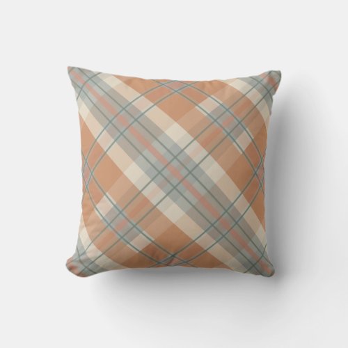 Orange  Teal Plaid Throw Pillow