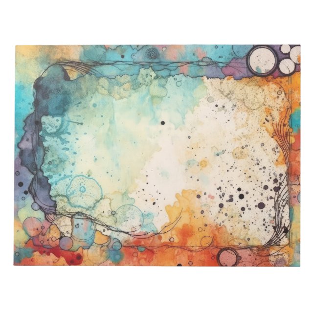 Orange,Teal, Purple watercolor splashes page  Notepad (Front)