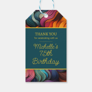 Orange Teal Retro Fun 75th Birthday Gift Tags