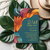Orange Teal Retro Psychedelic Curves Birthday