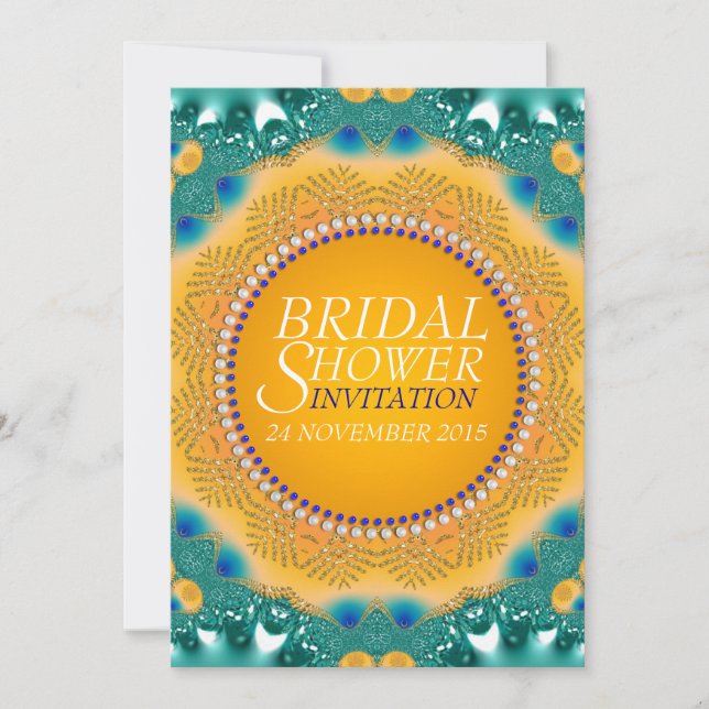 Orange Teal Satin Sparkle Bridal Shower Invites (Front)