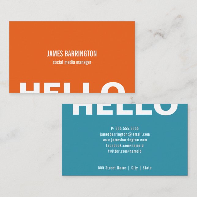 ORANGE TEAL SPLIT HELLO | BUSINESS CARDS (Front/Back)