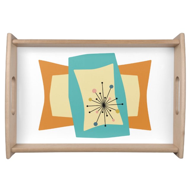 Orange Teal Squeezed Rectangles Mid Century Modern Serving Tray (Front)