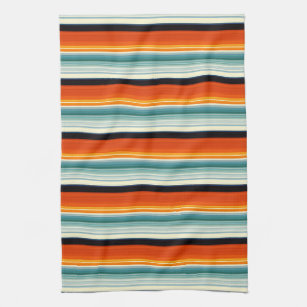 Orange Teal Striped Kitchen Towel