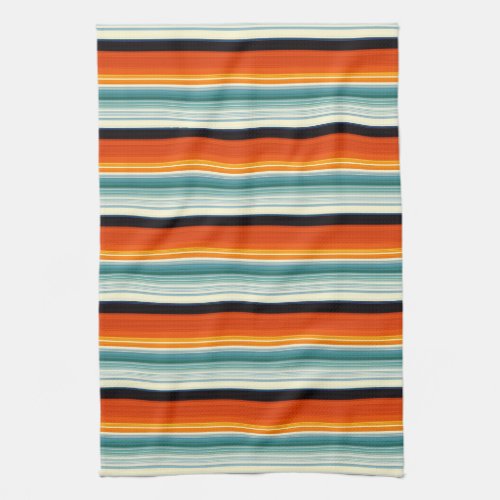 Orange Teal Striped Kitchen Towel
