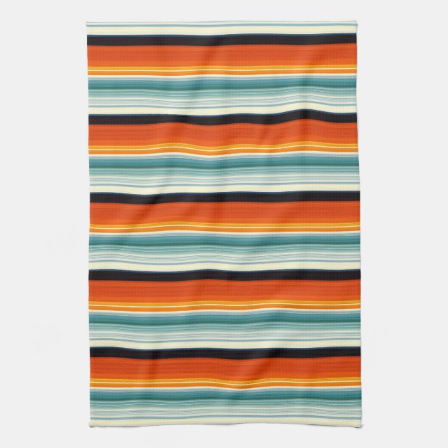 Orange Teal Striped Kitchen Towel (Vertical)