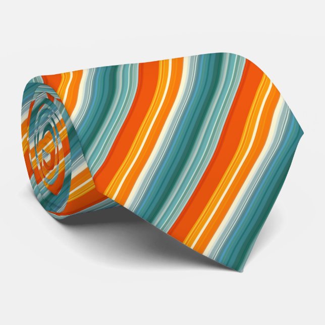 Orange Teal Striped  Neck Tie (Rolled)