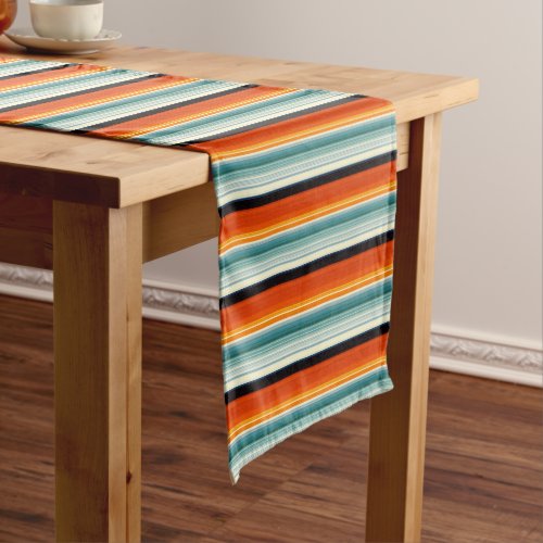 Orange Teal Striped Short Table Runner