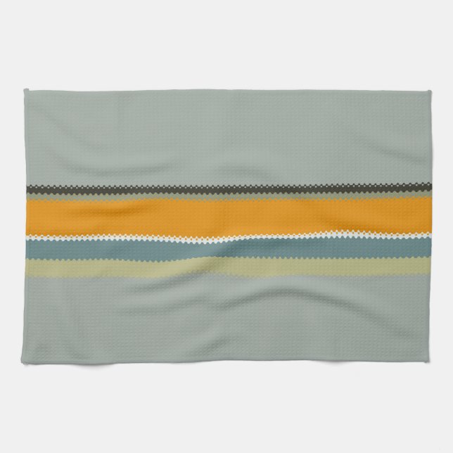 Orange Teal Stripes Kitchen Towel (Horizontal)