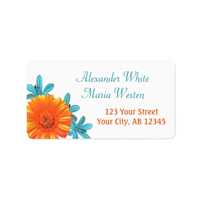 Orange & Teal Summer Flower Address Labels (Front)
