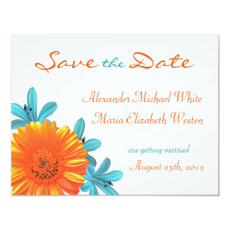 Teal And Orange Wedding Invitations Announcements Zazzle Orange Teal Summer Flower Save The Date Card