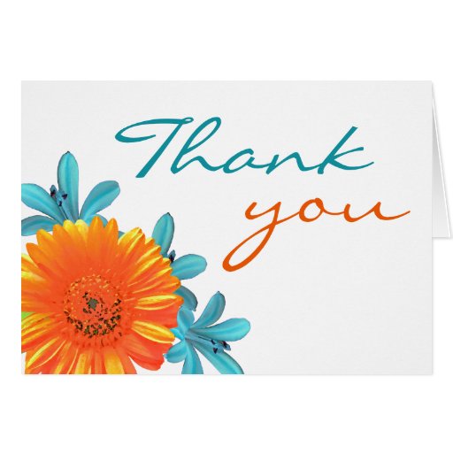 Orange & Teal Summer Flower Thank You Note Cards | Zazzle