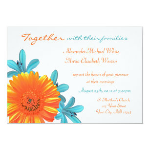 Orange Teal Summer Flower Wedding Invitations Orange Teal Summer Flower Wedding Invitations