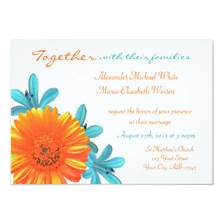 Teal And Orange Wedding Invitations Announcements Zazzle Orange Teal Summer Flower Wedding Invitations