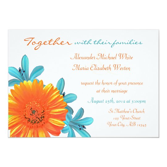 Orange Teal Summer Flower Wedding Invitations Zazzle Orange Teal Summer Flower Wedding Invitations