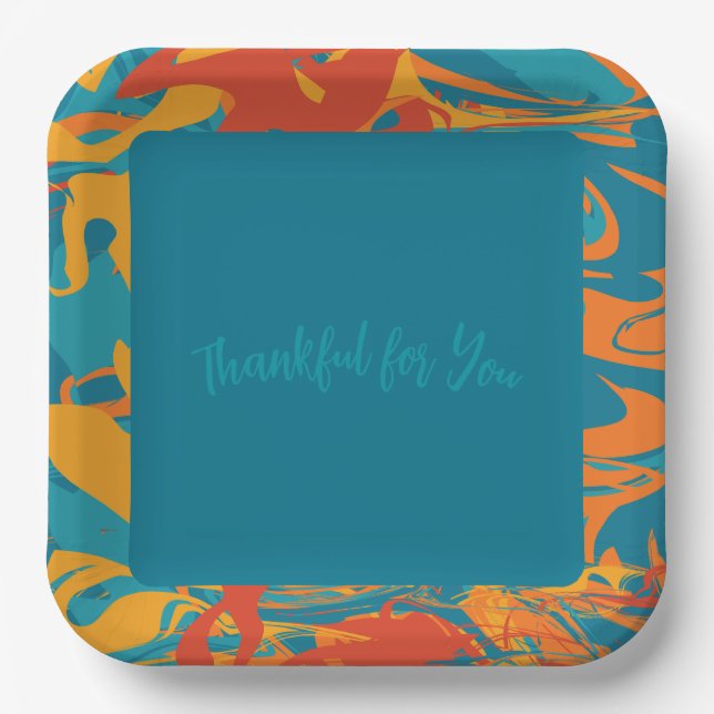 Orange & Teal Thanksgiving Paper Plates (Front)