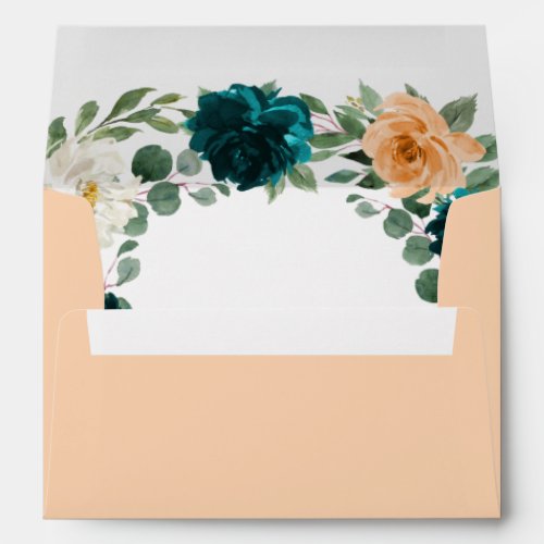 Orange Teal Turquoise Blue Floral Vintage Wedding Envelope