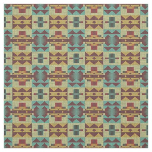 Orange Teal Turquoise Green Dark Red Ethnic Look Fabric