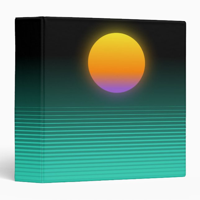 Orange + Teal Vaporwave Tropical Sunset 3 Ring Binder (Front/Spine)