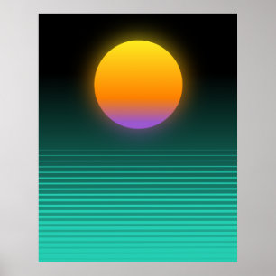 Orange + Teal Vaporwave Tropical Sunset Poster