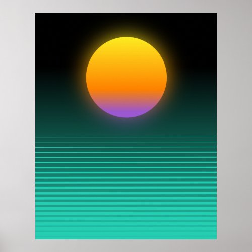 Orange  Teal Vaporwave Tropical Sunset Poster