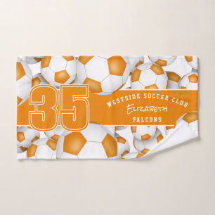 orange team colors gift ideas Lots of soccer balls Hand Towel