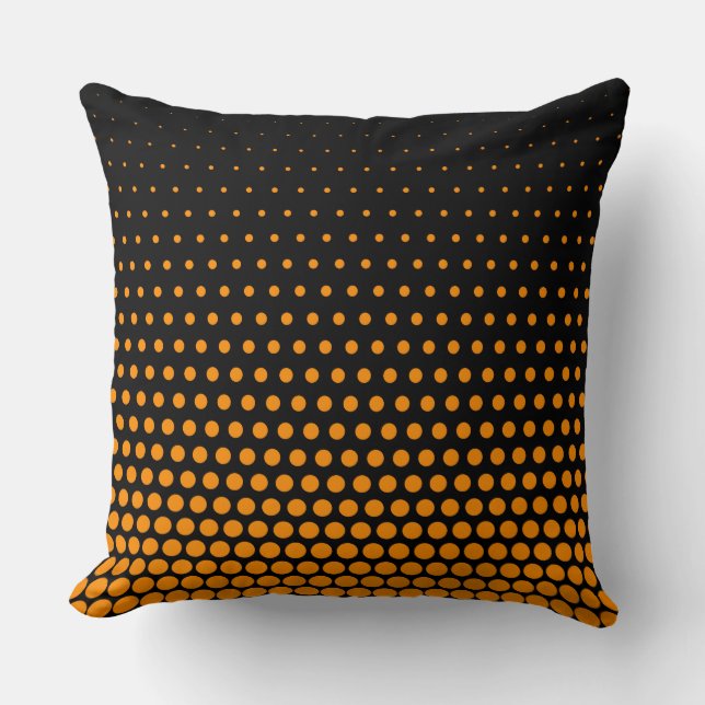 Orange Techno Dots Modern Black Throw Pillow (Front)