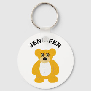 Orange Teddy Bear Graphic Personalized Keychain