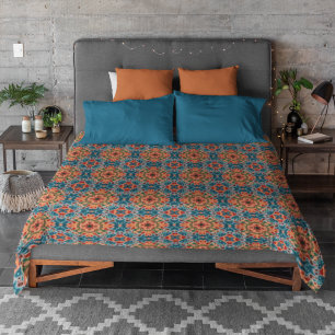 Orange Teel Blue Green Orient Bohemian Art Pattern Duvet Cover