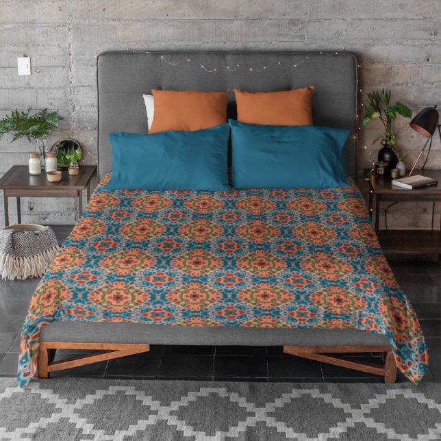 Orange Teel Blue Green Orient Bohemian Art Pattern Duvet Cover (Creator Uploaded)
