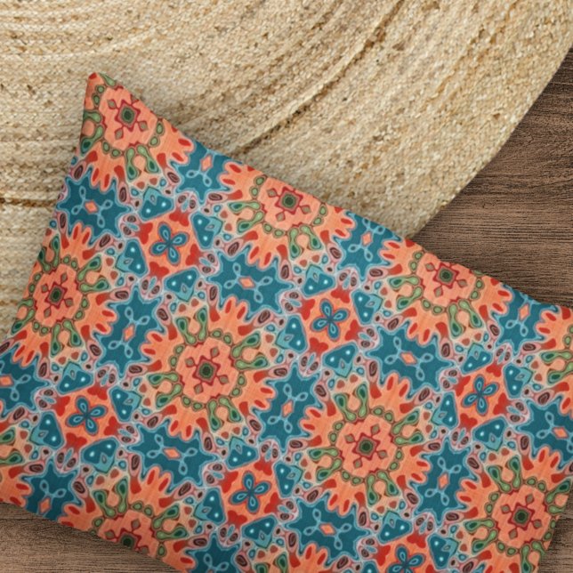 Orange Teel Blue Green Orient Bohemian Art Pattern Pillow Case (Creator Uploaded)