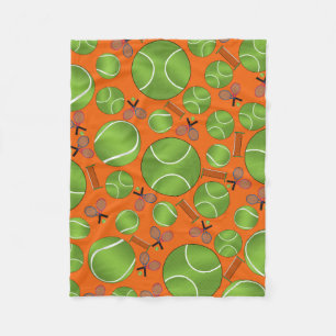 Orange tennis balls rackets and nets fleece blanket