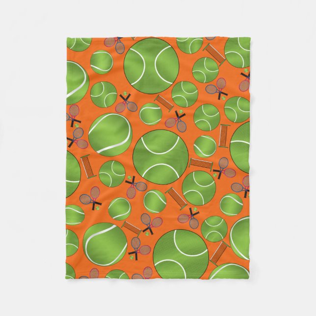 Orange tennis balls rackets and nets fleece blanket (Front)