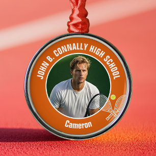 Orange Tennis Player Photo High School Christmas Metal Ornament