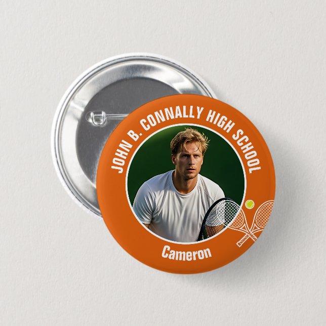 Orange Tennis Player Photo High School Spirit Button (Front & Back)