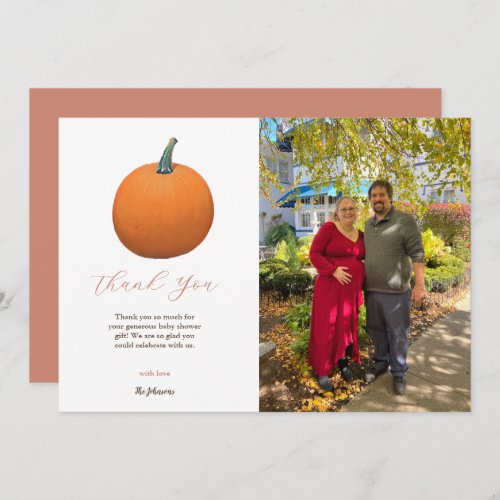 Orange Teracotta Autumn Pumpkin Baby Shower Photo Thank You Card