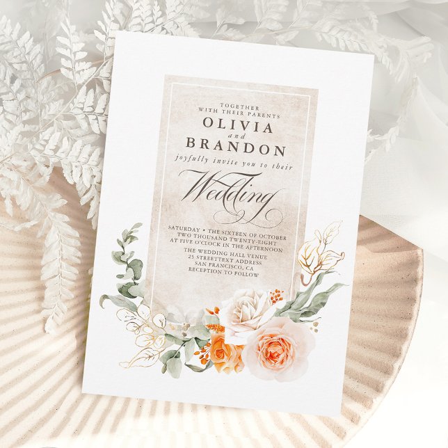 Orange Terracotta and White Floral Wedding Invitat Invitation (Creator Uploaded)