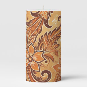 Orange Terracotta Batik Watercolor Boho Rustic Pillar Candle