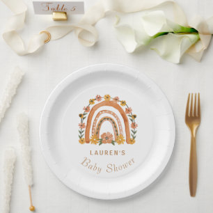 Orange Terracotta Bohemian Rainbow Baby Shower Paper Plates