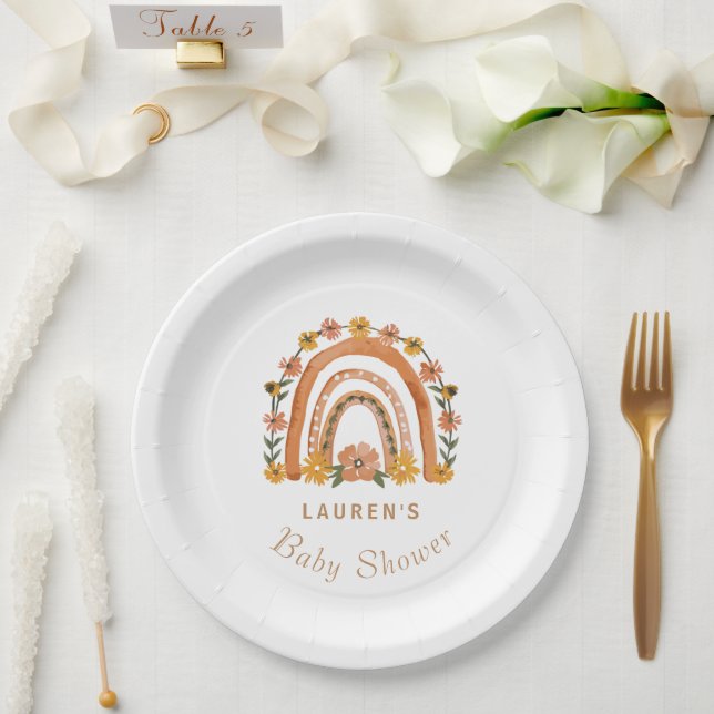 Orange Terracotta Bohemian | Rainbow Baby Shower  Paper Plates (Wedding)